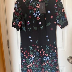 Zara Black Mini Dress with Pink, Blue and Green Floral Print